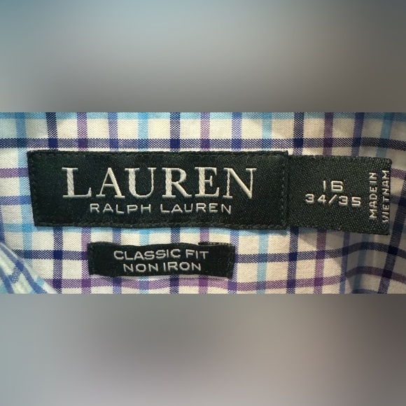 Lauren Ralph Lauren Men’s Shirt Size 16 (34/35) Classic Fit Non-Iron Plaid - Picture 6 of 9